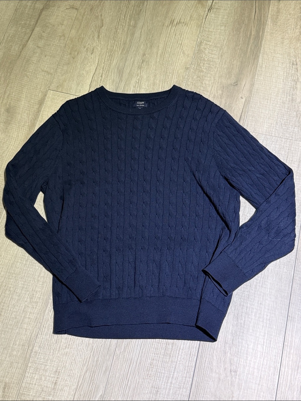 J. Crew Factory Men's Cable Crewneck Sweater in Navy Blue